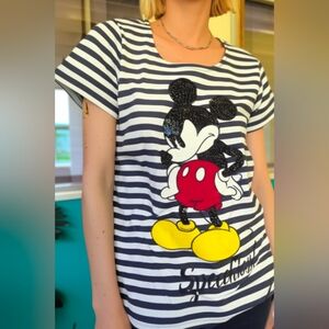 Princess Goes Hollywood Disney Navy and White Mickey Mouse Striped Tee